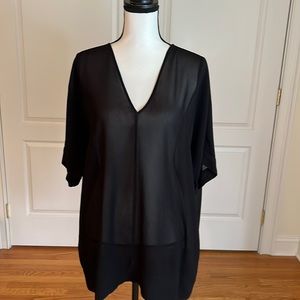 Georgette v neck over size tunic top with dolman short sleeves by BCBG